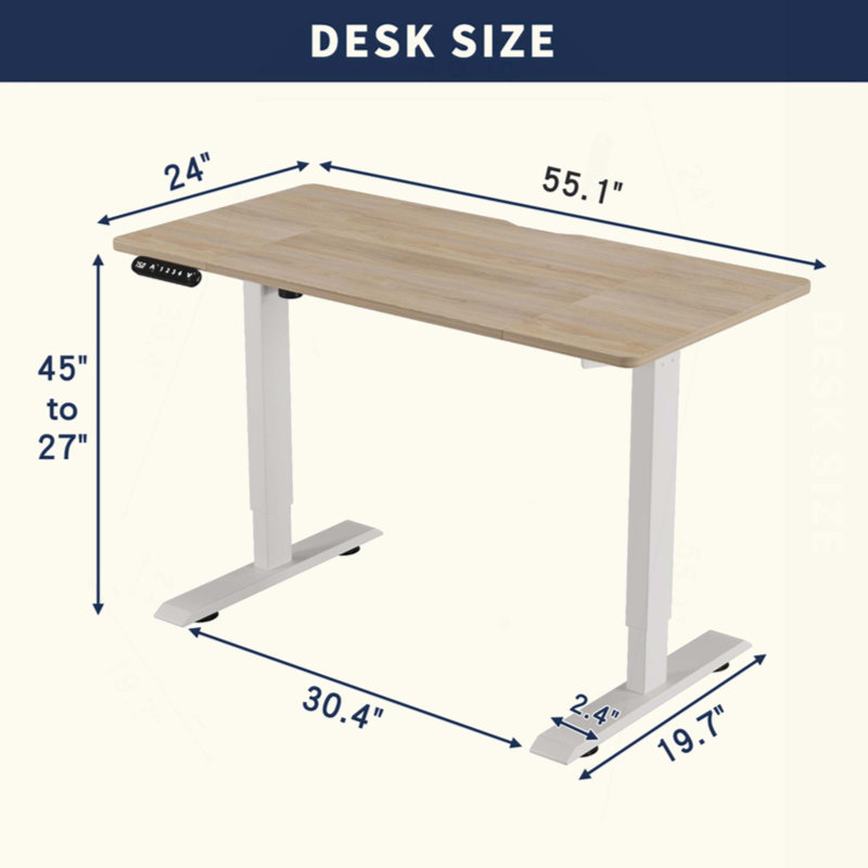 Bureau debout électrique 55 po Capacité de 176 lb - Table réglable en hauteur testée à 100 000 cycles avec anti-collision, charge de type C et 4 boutons de mémoire pour la maison / le bureau / les jeux