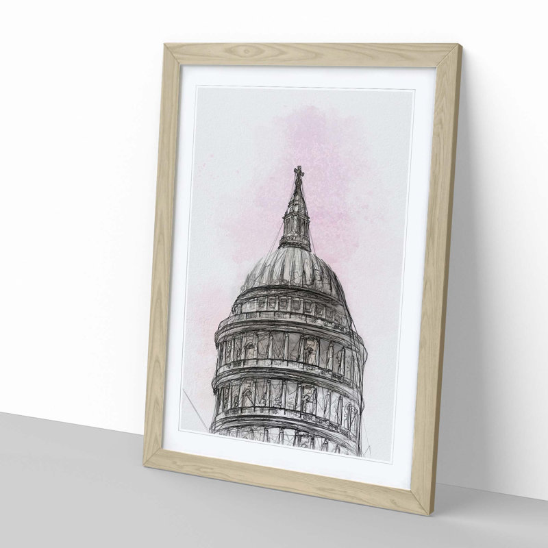 St. Paul's Cathedral Sketch in Abstract - Picture Frame Drawing Print, 87cm H x 62cm W x 2cm D, Oak Framed