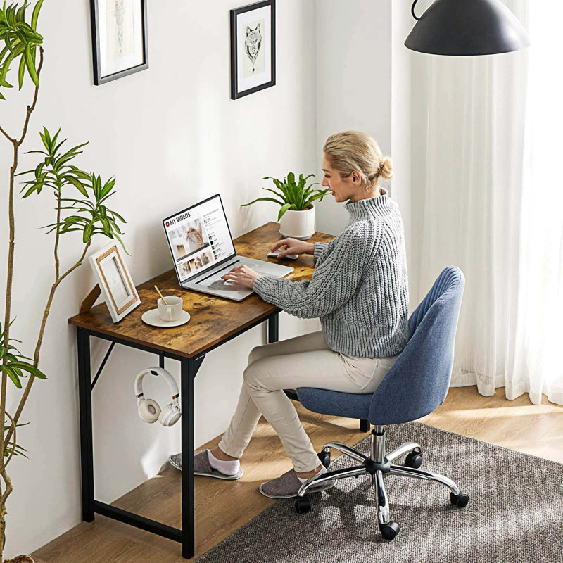Mathabane Metal Base Computer Desks, Brown, 29" H x 55" W x 19" D