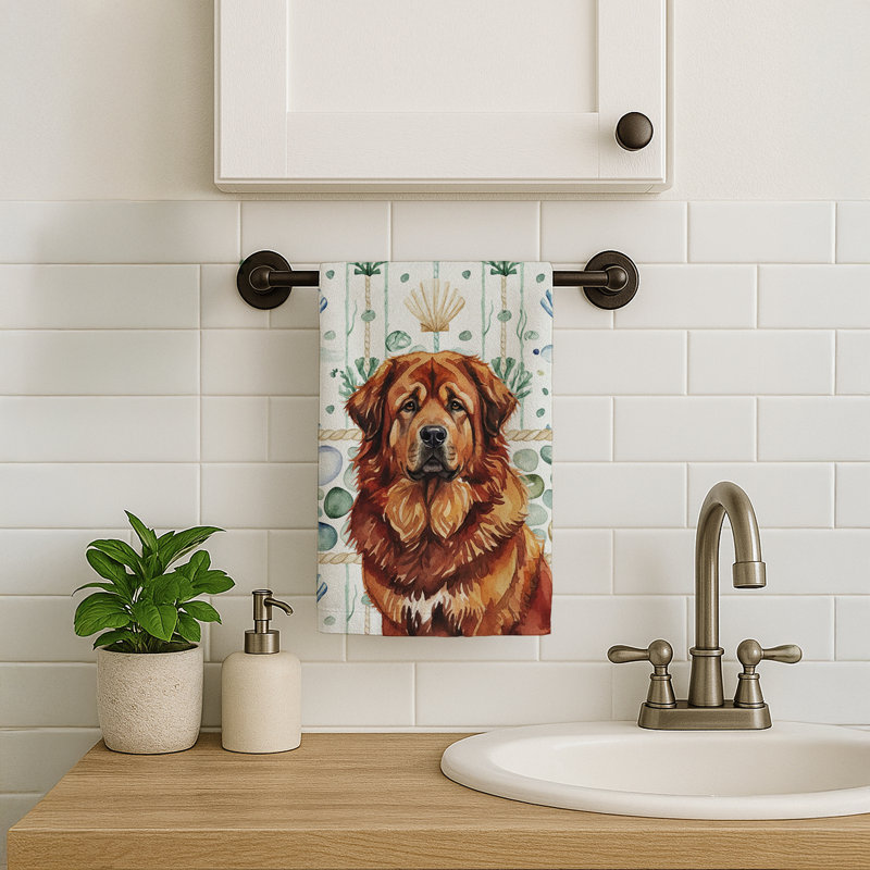 Serviette de cuisine en verre rouge et rouge, Mastiff tibétain rouge et or