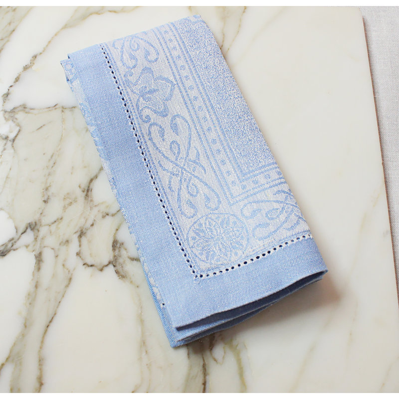 French Home Linen Astra Napkins, Ivory and Light Blue