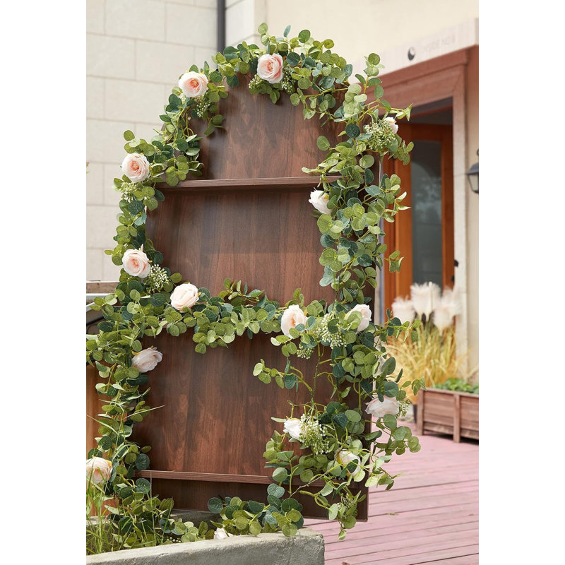 6.56ft Eucalyptus Garland With Pink Roses