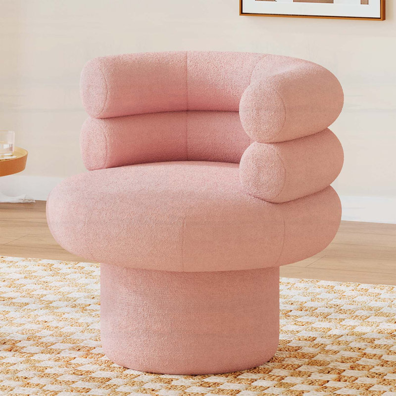 Fauteuil demi-tonneau pivotant au design rond unique, parfait pour le salon, la chambre à coucher ou les petits espaces, Rose