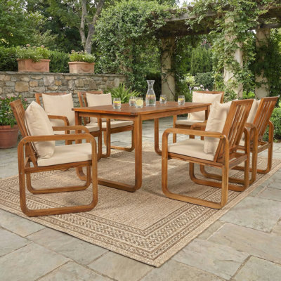 Ensemble repas 7 pièces pour patio avec bois d'acacia durable, coussins résistants à l'eau et table spacieuse pour les rassemblements extérieurs