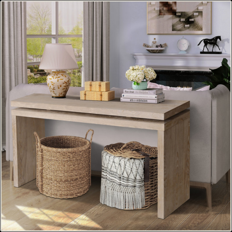 Console 60 po Farmhouse - Table d'entrée en bois rétro avec suspension à double panneau, Brun antique