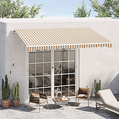 Auvent rétractable Outsunny, auvents de patio, abri pare-soleil avec manivelle, tissu résistant aux rayons UV et à l'eau et terrasse en aluminium, balcon, cour, rayures