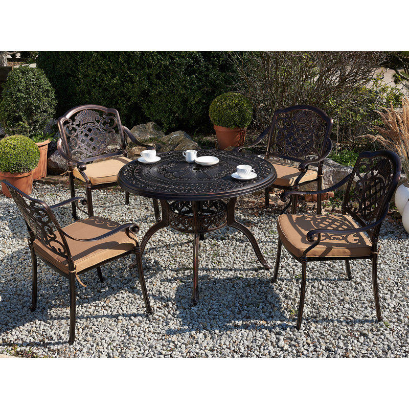 Fraizer 4 - Person Patio Dining Set Umbrella Hole Included Round Table with Cushions Included