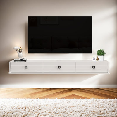 Meuble télé flottant de 74 po Console de télévision murale en bois massif