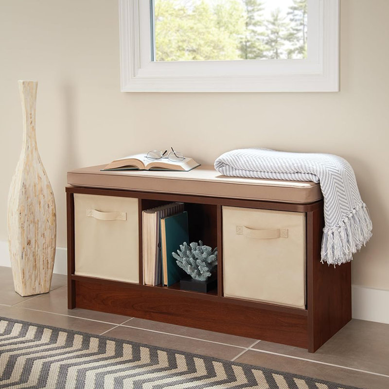 Theonita Polyester Upholstered Storage Bench, Dark Cherry