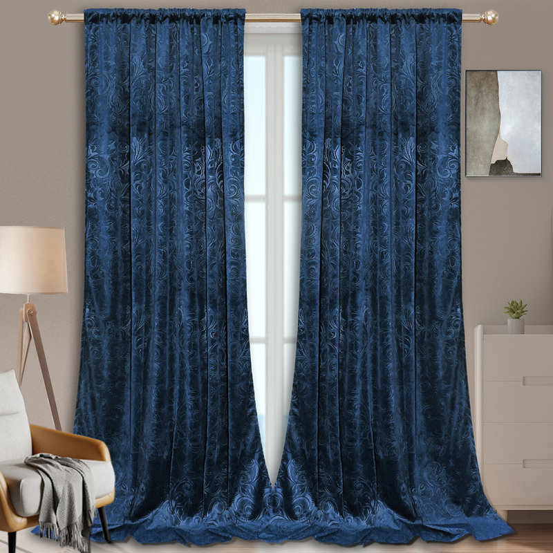 Johnalyn Velvet Blackout Curtain Pair, Navy, 52" W x 96" L