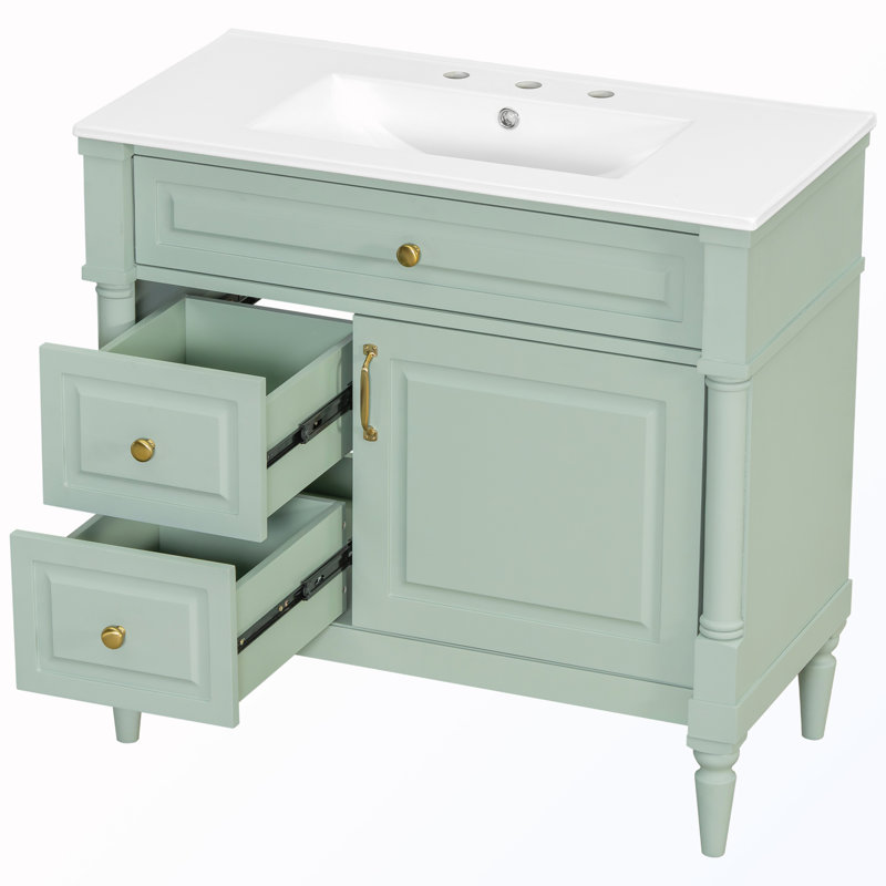 Freestanding Bathroom Cabinet With Flip Drawer, Green
