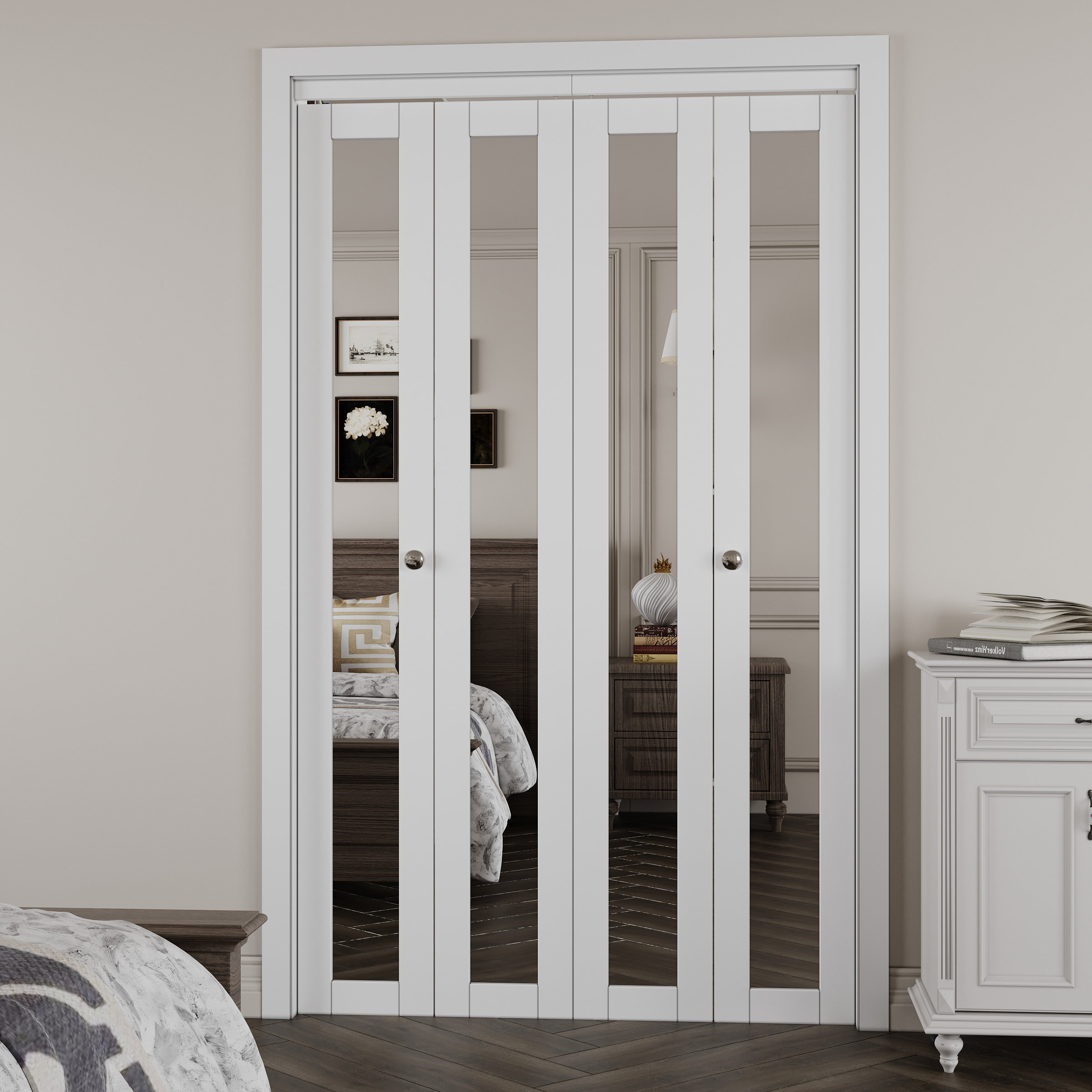 ARK DESIGN 1Lite Mirrored Door Solid Core Manufactured Wood BiFold