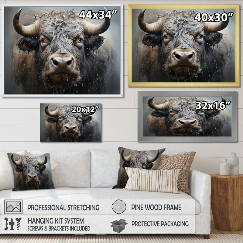 «Brown Buffalo Whispering Whiskers Pointillism», reproduction d'art sur toile, Blanc, H 44 po x l 34 po x P 1,5 po