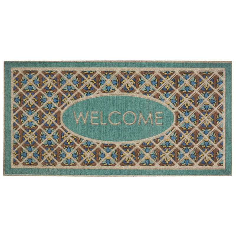 Tapis d'extérieur antidérapant Ramonita, Teal