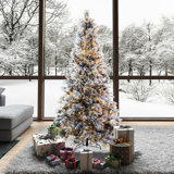 Vickerman 7.5'' X 49" Flocked Atka Pine Artificial Christmas Tree, 3Mm LED Color Changing Lights