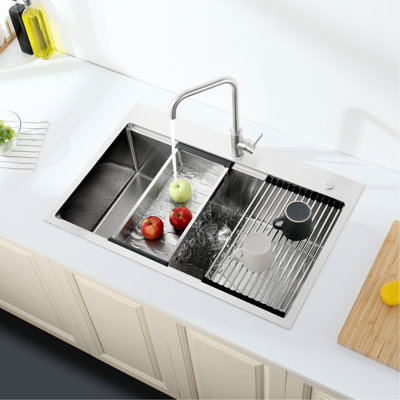 Évier de cuisine encastrable 33 po x 22 po x 10 po, acier inoxydable. Gris foncé, simple cuve avec bonde, drain rapide, accessoires d'évier de conception 33 po x 22 po, vidange rapide, fabrication
