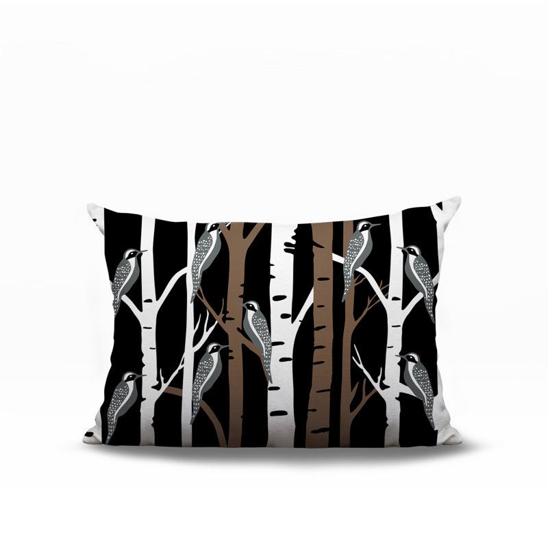 Oreiller réversible intérieur / extérieur Fiore Bird, Rectangle H 14 po x l 20 po, Noir