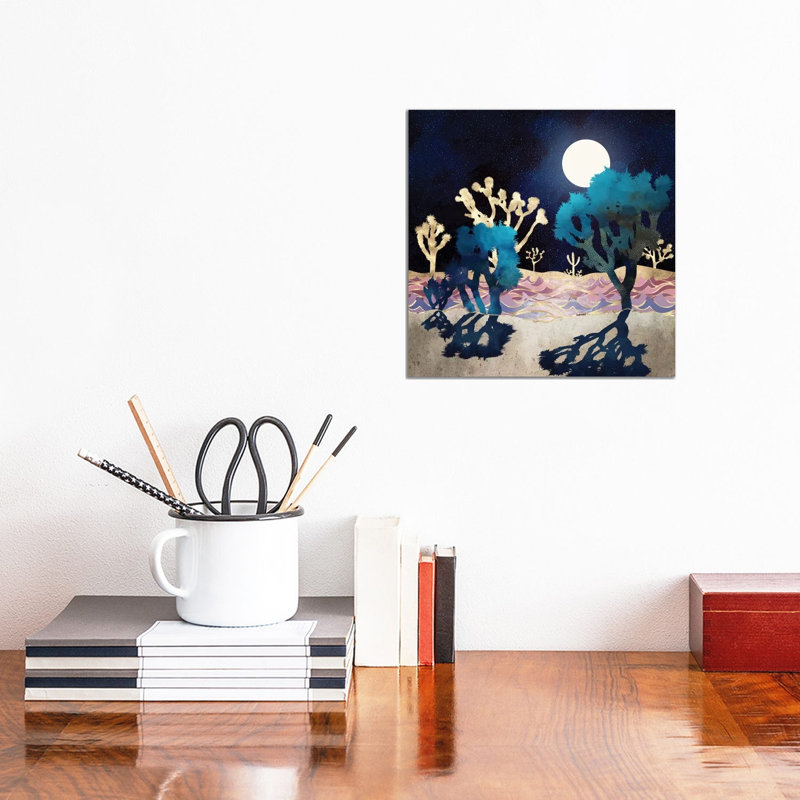 Desert Lake Moonlight - impression d'art graphique, 37" H x 37" W x 1.5" D, Silver Framed Canvas, Aucun mat