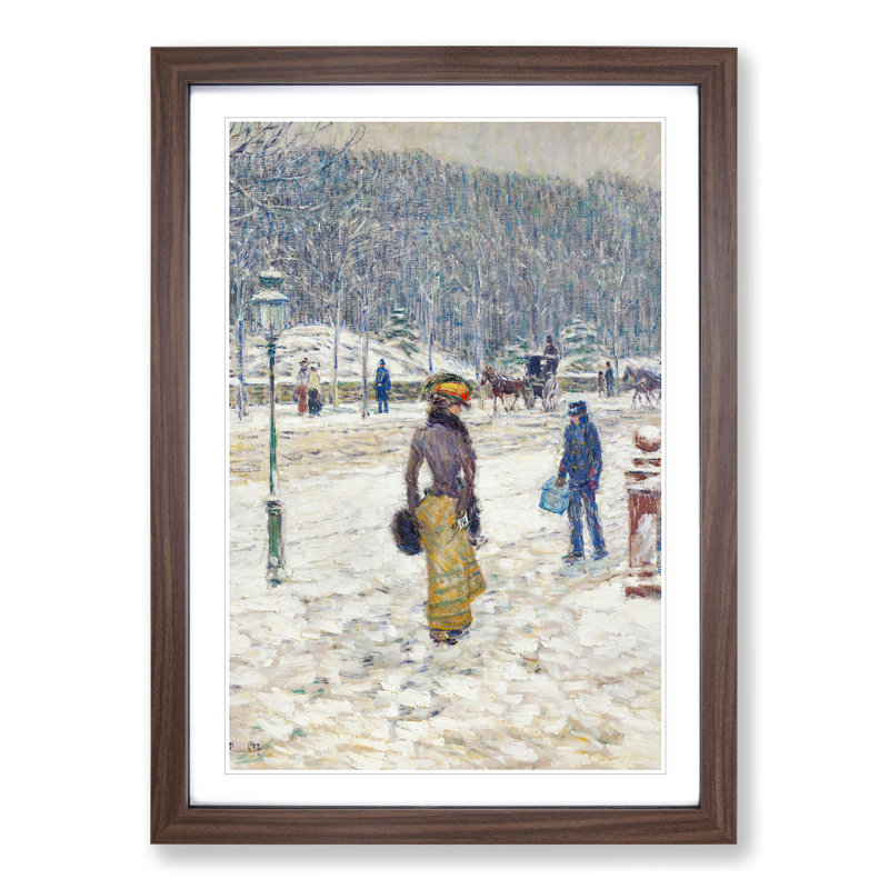 New York Street by Childe Hassam - Picture Frame Painting, Walnut Framed, 36cm H x 27cm W x 2cm D