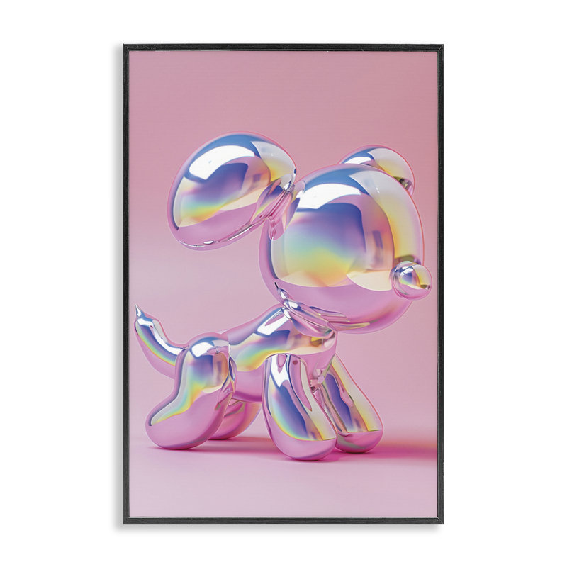 Giclée encadrée de chien rose et irisé tendance, design par LSR Design Studio, H 18 po x l 12 po, Giclée encadrée noir minuit
