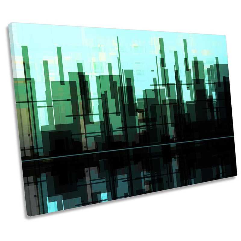 Green Abstract City Blocks - Wrapped Canvas Print, 81.3cm H x 121.9cm W x 4cm D