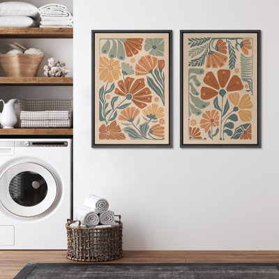 Botanical Charm Floral Designs In Earth Tones, art moderne, décoration murale, nature nordique, 2 pièces