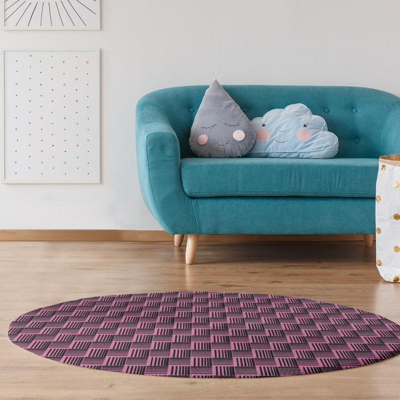 Tapis noir / mauve à rayures Basketweave, Rond 5 pi