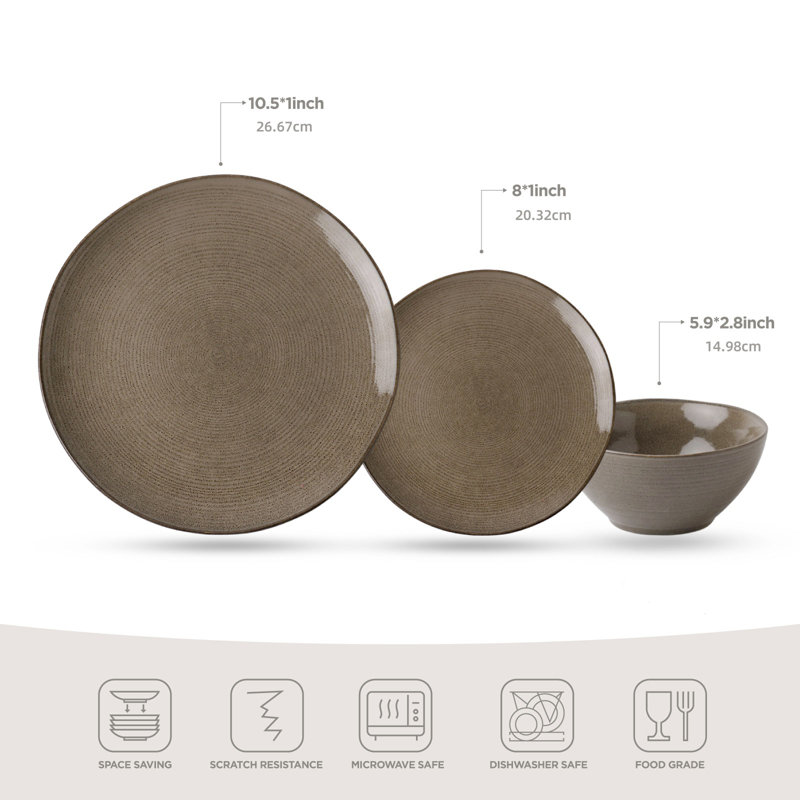 Stoneware Dinnerware Set 18 Piece - Service for 6, Dark Olive