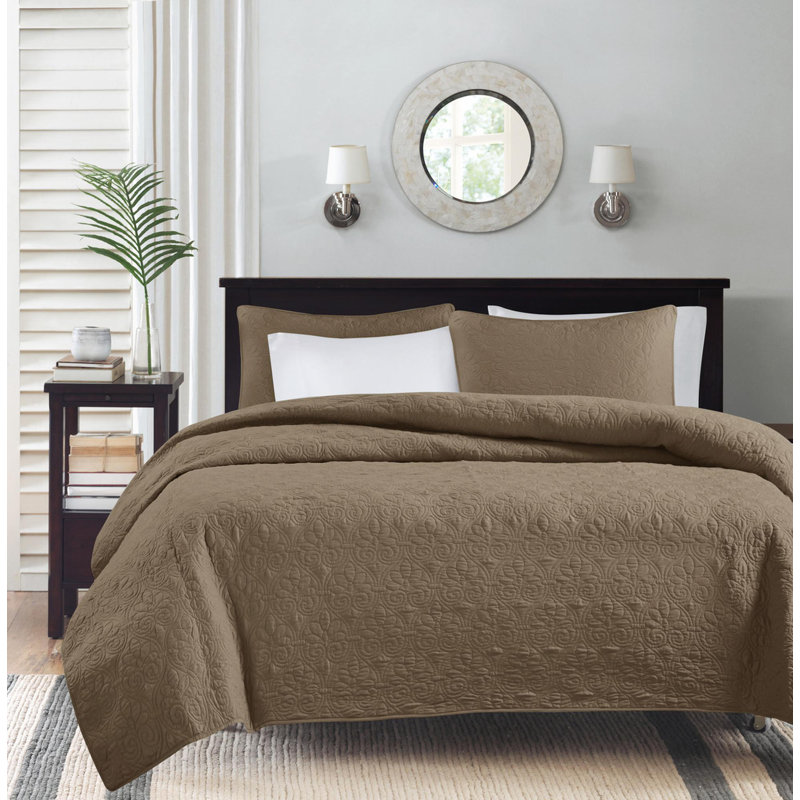 Ensemble de courtepointe réversible 4 pièces, Moka, Courtepointe pour très grand lit + 2 tailles déc