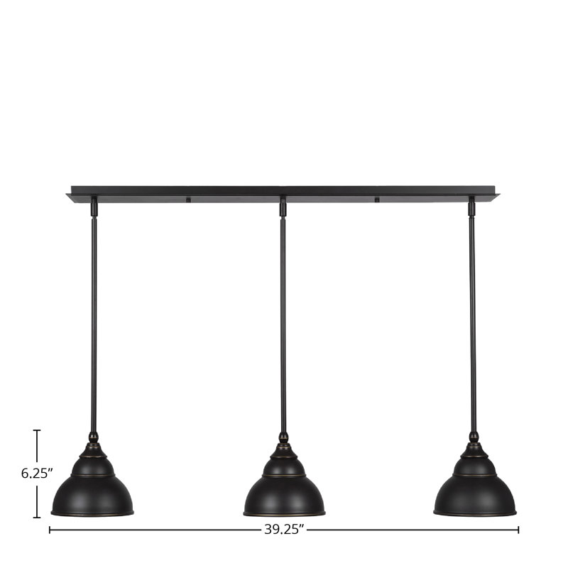 3 Light Stem Hung Linear Pendalier Shown With 7" Double Bubble Metal Shade, Dark Granite