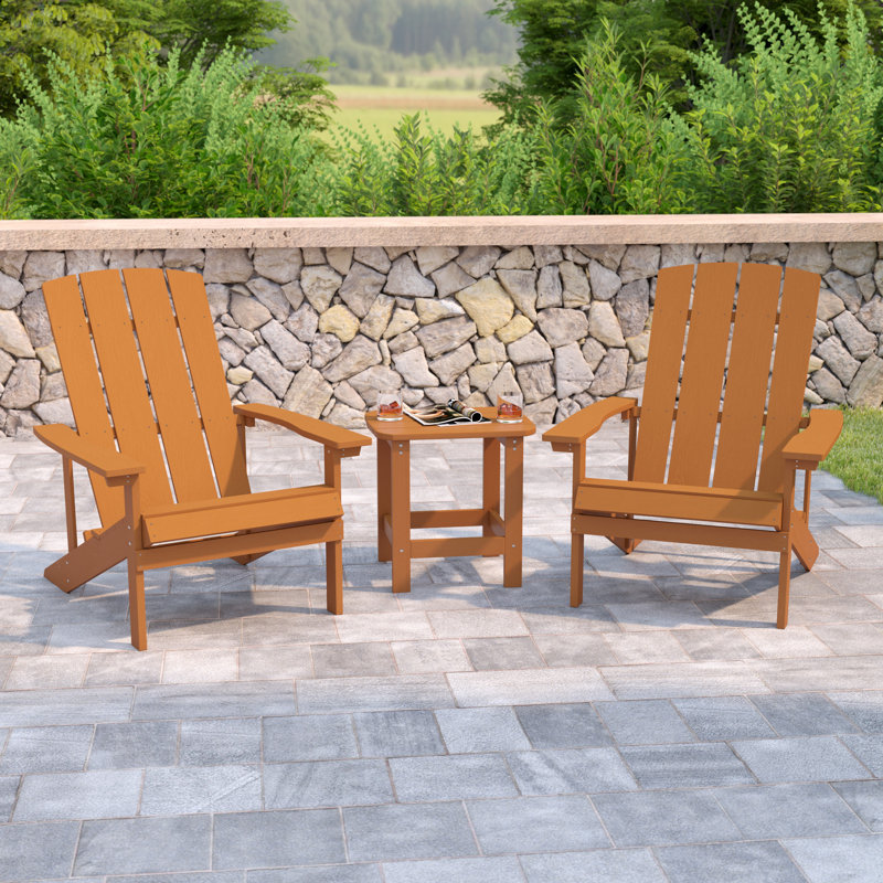 Balasi Indoor/Outdoor Adirondack Style Side Table and 2 Chair Set, Teak