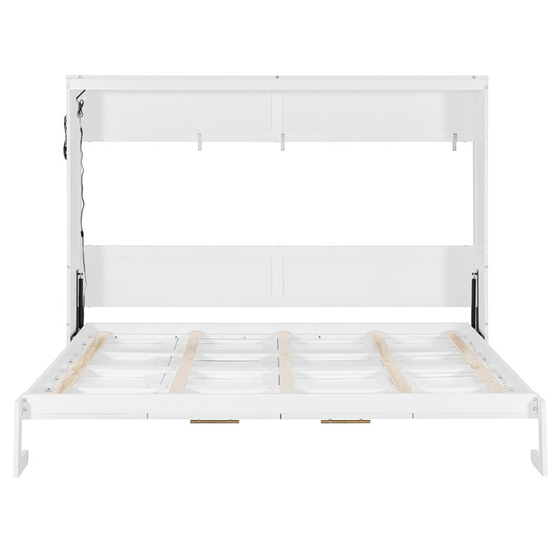 Lit escamotable latéral avec éclairage DEL sous le lit et prise USB intégrée, White, Queen