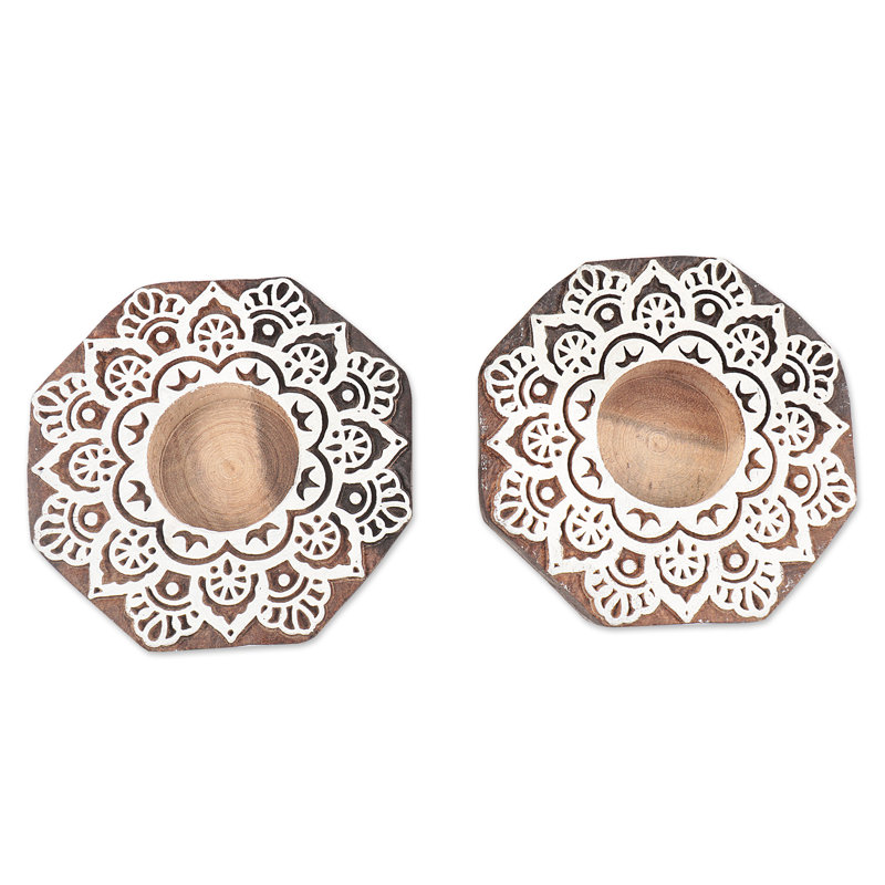 2 Piece Wood Tabletop Tealight Holder Set