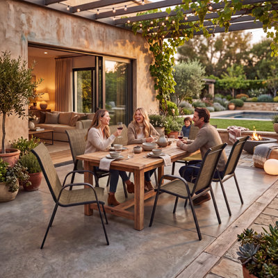 6-Pack Outdoor Patio Chairs – Light Brown, Stackable Dining Chairs with Breathable Textilene, for Deck Garden Poolside