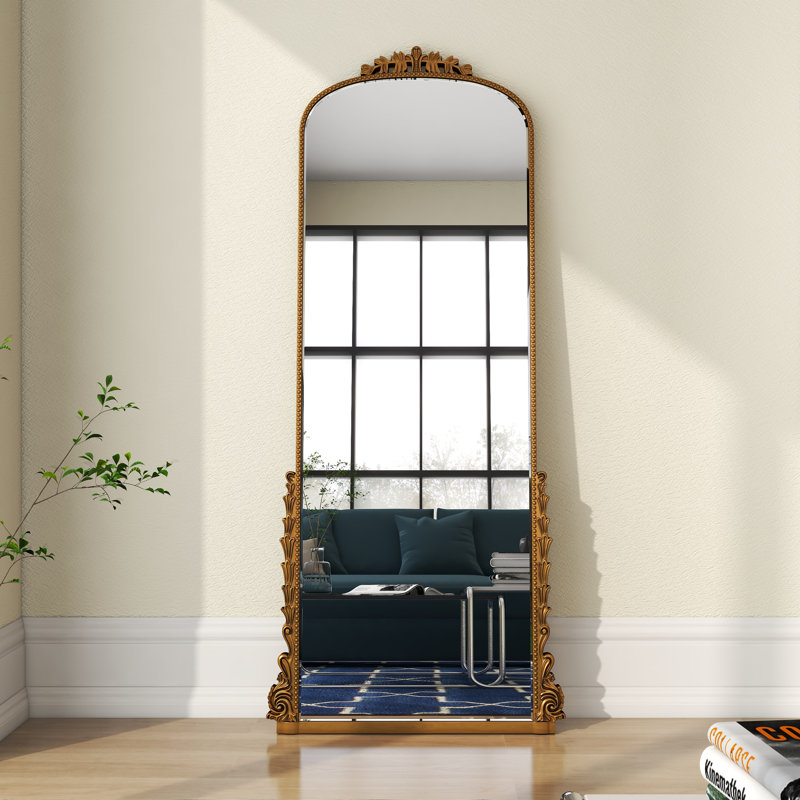 Rudney Arch Gold Full Length Mirror with Stand Baroque Decor 67''H