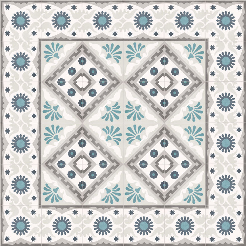Fontana Geometric Blue  Easy to Clean Vinyl Mat, Rectangle 4' x 6'