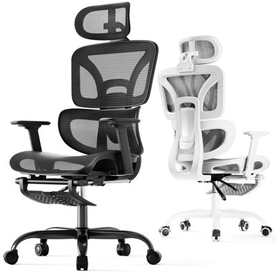 Ergonomic High-Back Mesh Office Chair with Retractable Footrest, Adjustable Headrest, Lumbar Support and 3D Armrests, Swivel Reclining Computer Desk Chair for Home Office