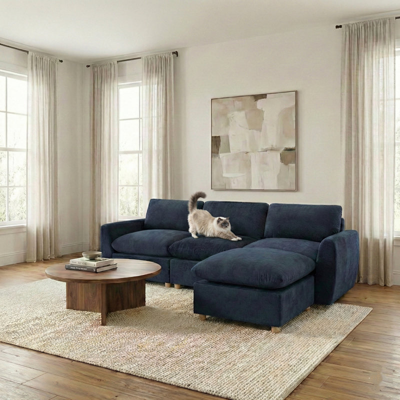 29.13" Wide Chenille Soft-upholstered Square Standard Ottoman, Blue
