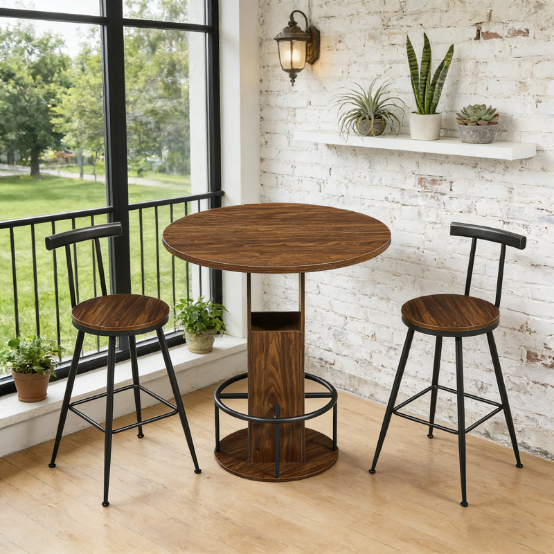 3-Piece Bar Table And Chairs Set, Walnut