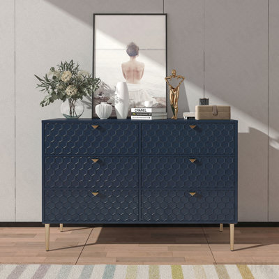 6-Drawer Storage Chest, Honeycomb Pattern, Wood Veneer for Bedroom - Standard