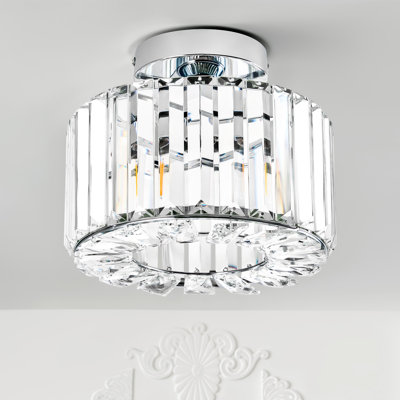 Plafonnier semi-encastré cylindrique en cristal à 1 lumière à intensité variable