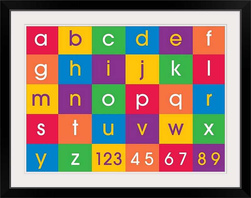 «Alphabet» par Justin, art textuel, H 26 po x l 32 po x P 1 po, Cadre noir