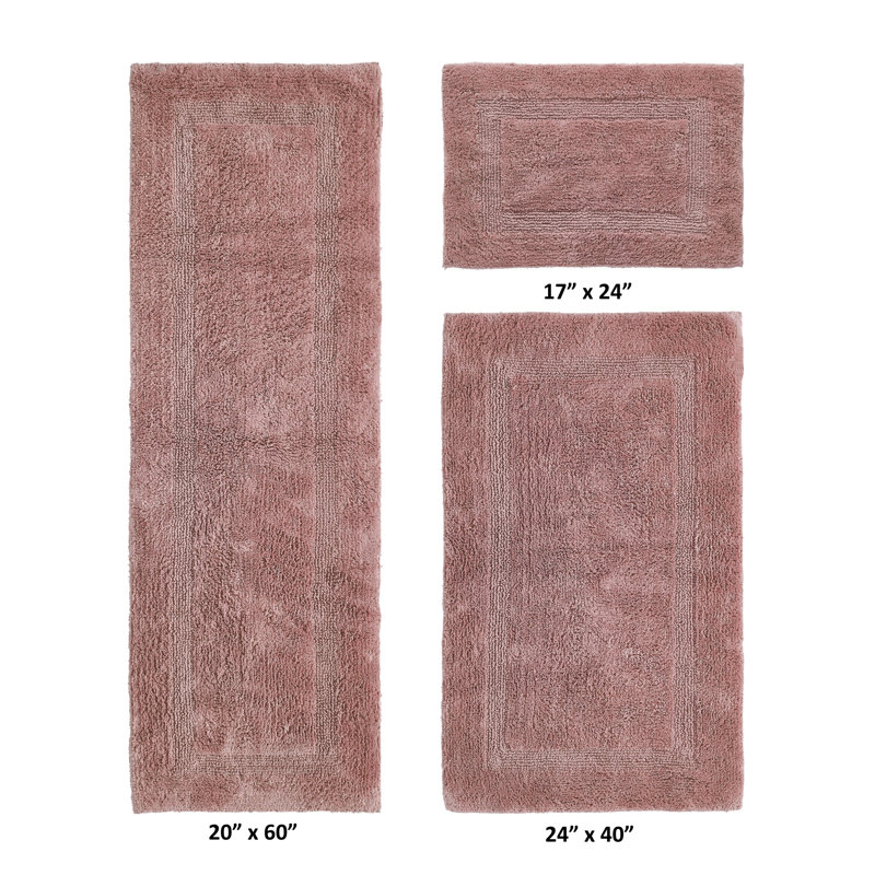 Annerose Premium 100% Cotton 2370 GSM 3-Piece Bath Rug Set, Ultra Soft, Super Absorbent, Reversible Tufted Weave Bathroom Mats, Machine Washable, OEKO-TEX® Certified Bath Rugs for Bathroom, Shower & Tub, Pink