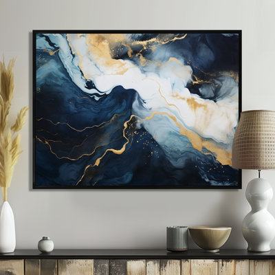 Gold and blue Abstract marble paint IV - Abstract Marble Wall Art
