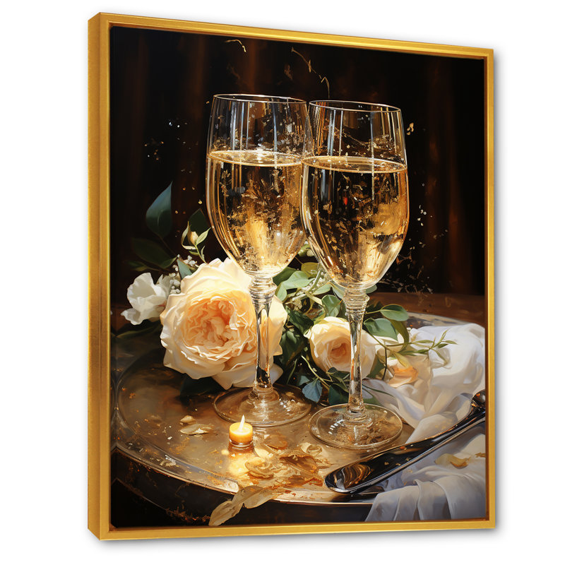 Célébration sur toile, "Sparkling Celebration I", Cadre flottant doré, H 32 po x l 24 po x P 1 po