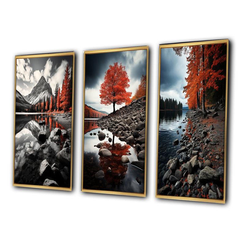 «Canada Beautiful Landscape Black», 3 pièces, H 40 po x l 60 po, Encadrement doré
