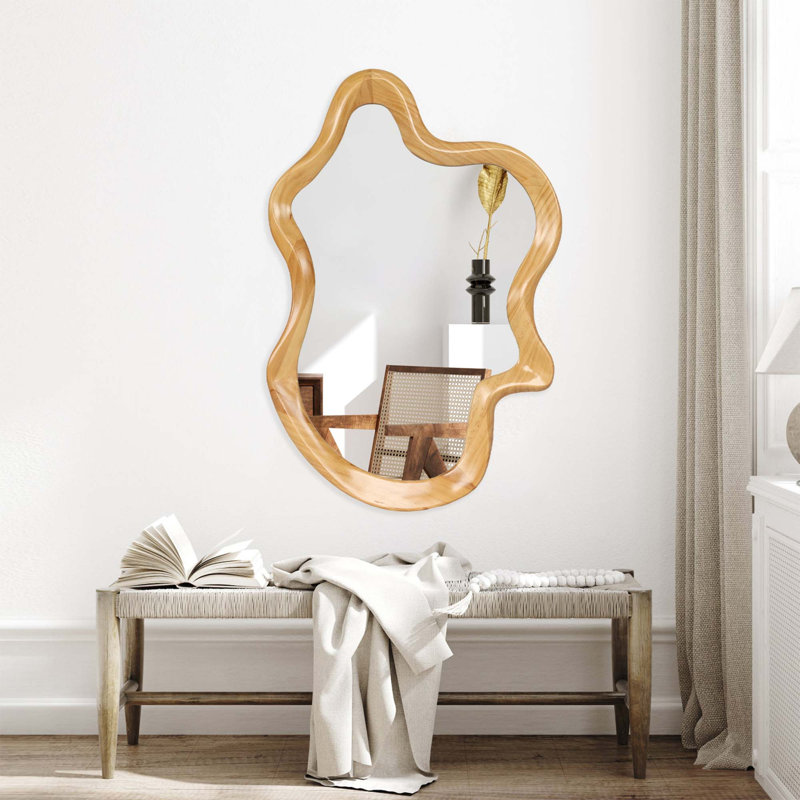 Miroir mural 33,46 "x 22,24" de forme irrégulière avec cadre en bois naturel