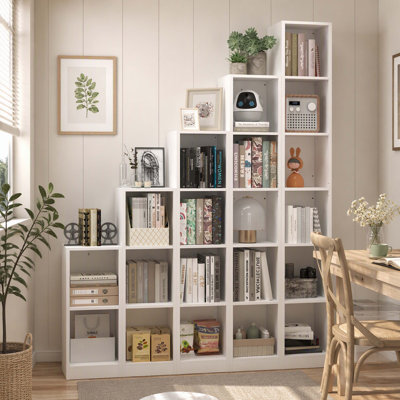 3-Tier Freestanding Metal Cube Bookshelf with Anti-Tip Kit, 12.01"W x 10.24"D x 40.79"H, Compact Display & Storage Organizer for Living Room, Bedroom & Home Office