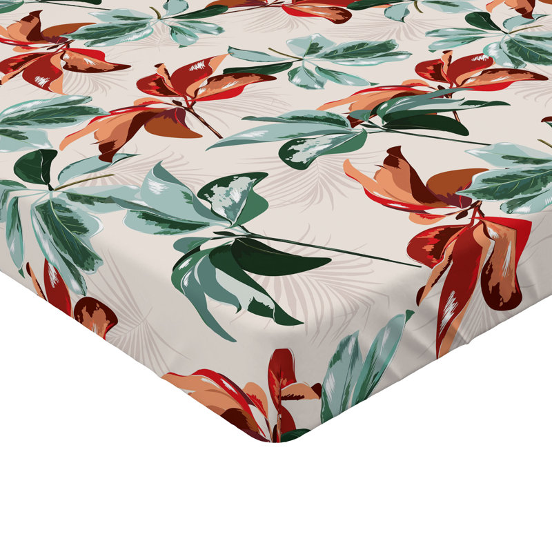 Drap-housse floral Ambesonne, Drap-housse très grand californien, Rouille pâle, écume de mer, émeraude / floral