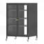 Armoire de rangement haute 35,8 po avec roulettes, meuble télé AV, 4 tablettes réglables en verre, structure en acier robuste, assemblage facile